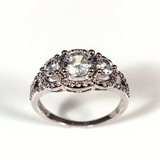 Three Stone Sterling Silver Round Cut Ring CZ