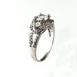 Three Stone Sterling Silver Round Cut Ring CZ