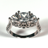 Three Stone Princess Cut Sterling Silver Ring CZ
