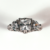 Three Stone Princess Cut Sterling Silver Ring CZ
