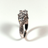 Three Stone Princess Cut Sterling Silver Ring CZ