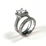 Halo Princess Cut Pave Set Stackable Sterling Silver Ring CZ