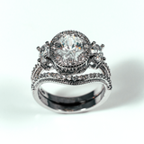 Halo Oval Side Stone Stackable Sterling Silver Ring CZ