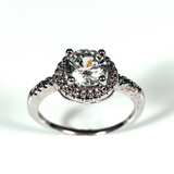 Halo Round Cut Channel Set Sterling Silver Ring CZ