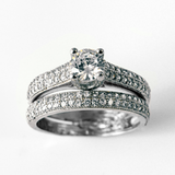 Round Cut Double Pave Stackable Sterling Silver Ring CZ