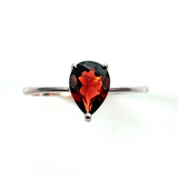 Deep Rose Pear Solitaire Sterling Silver Ring CZ