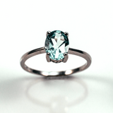 Crystal Blue Oval Solitaire Sterling Silver Ring CZ