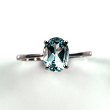 Crystal Blue Oval Solitaire Sterling Silver Ring CZ