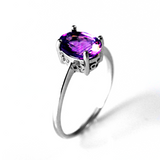 Lavender Purple Oval Solitaire Sterling Silver Ring CZ