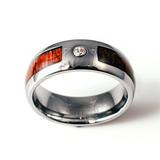 Mahogany Inlay Tungsten 8mm Men's Ring CZ