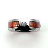 Mahogany Inlay Tungsten 8mm Men's Ring CZ