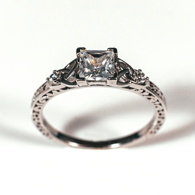 Vintage Princess Cut Sterling Silver Ring CZ