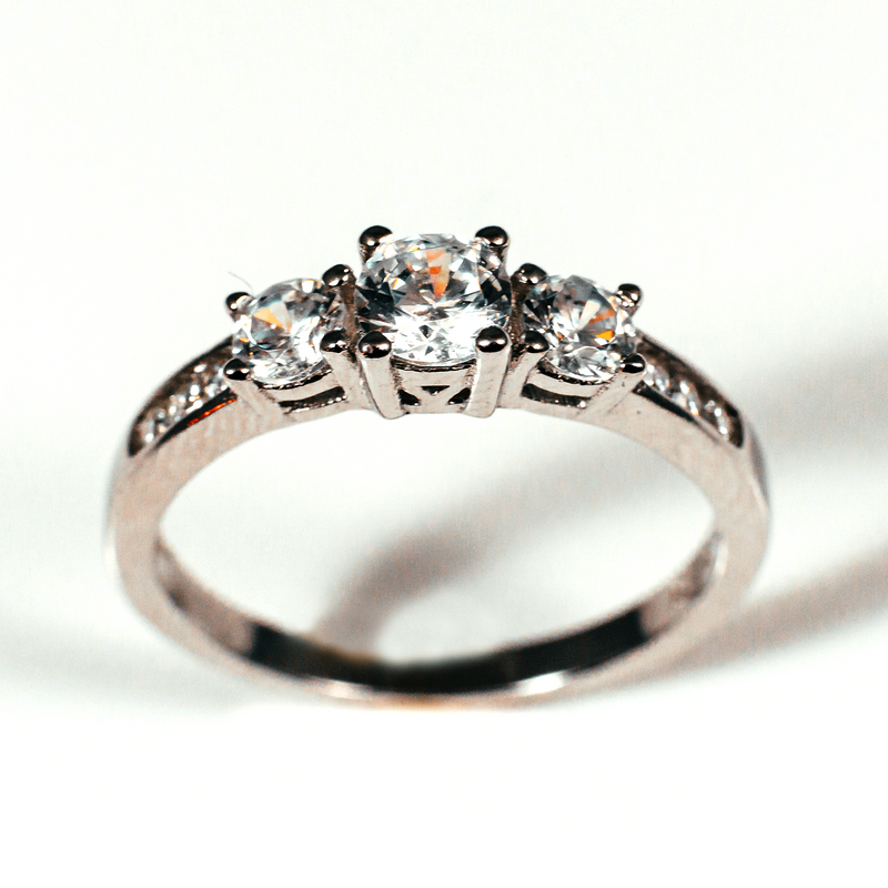 Three Stone Channel Set Sterling Silver Ring CZ