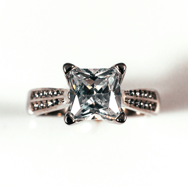 Princess Cut Pave Sterling Silver Ring CZ