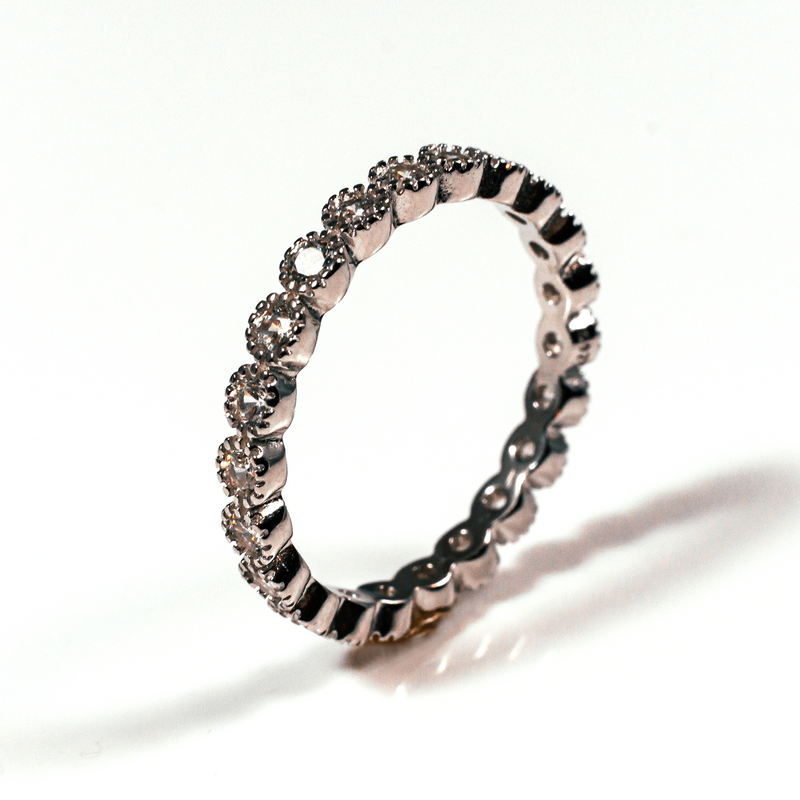 Bezel Set Eternity Sterling Silver Ring CZ