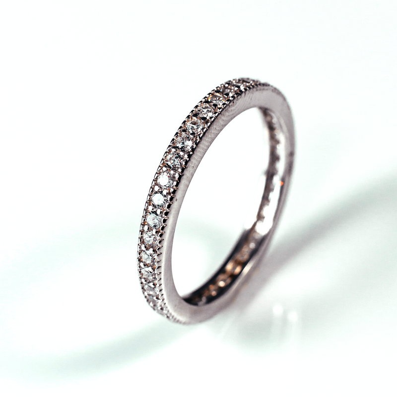 Pave Set Eternity Sterling Silver Ring CZ