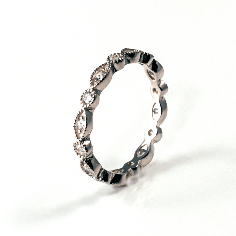 Marquise Round Alternating Eternity Sterling Silver Ring CZ