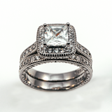 Halo Princess Cut Pave Set Stackable Sterling Silver Ring CZ