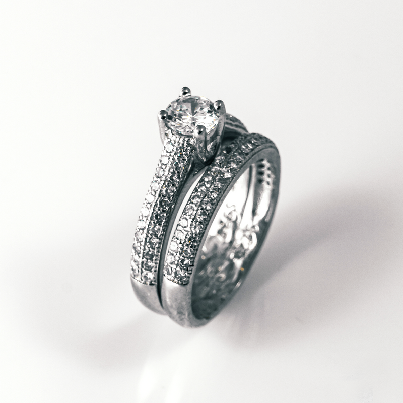 Round Cut Double Pave Stackable Sterling Silver Ring CZ