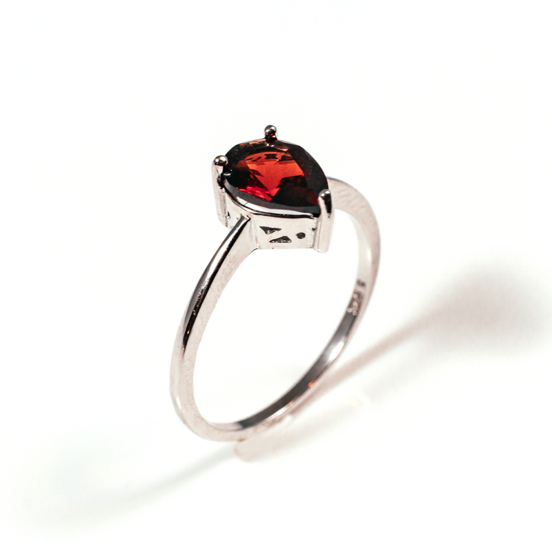 Deep Rose Pear Solitaire Sterling Silver Ring CZ