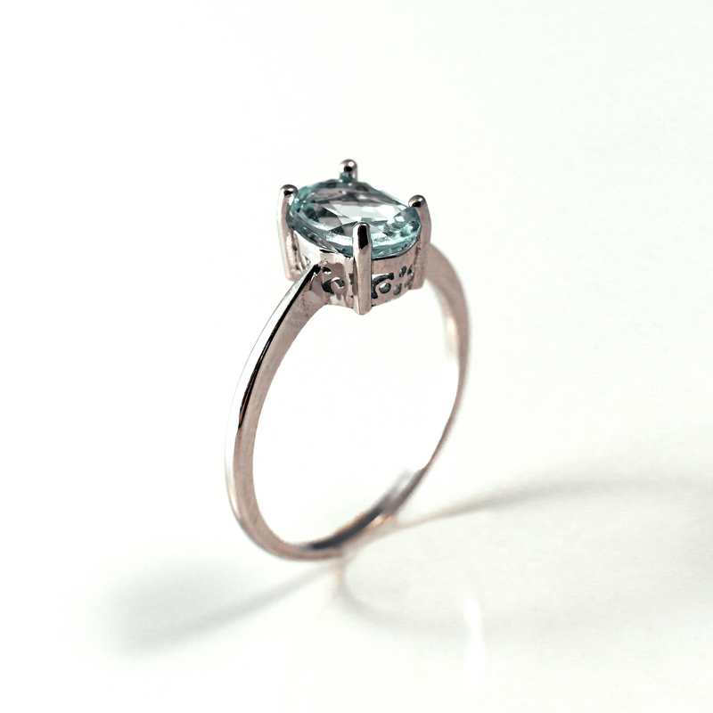 Jewellerybox Sterling Silver 925 Aquamarine CZ Crystal Oval Ring – March Birthstone, Sizes J-U