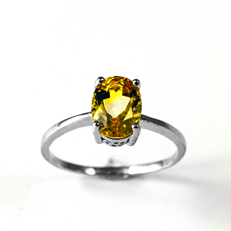 Amber Skies Oval Solitaire Sterling Silver Ring CZ