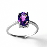 Lavender Purple Oval Solitaire Sterling Silver Ring CZ