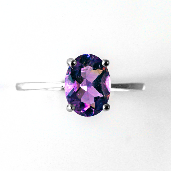 Lavender Purple Oval Solitaire Sterling Silver Ring CZ