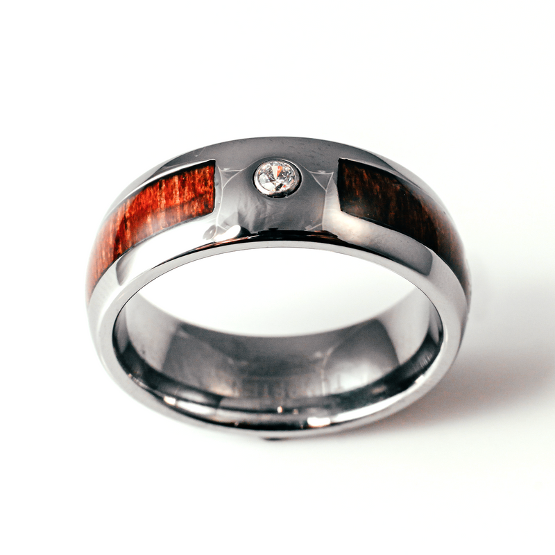 Mahogany Inlay Tungsten 8mm Men's Ring CZ
